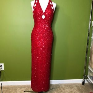 SCALA fully lined beaded/sequins silk red dress